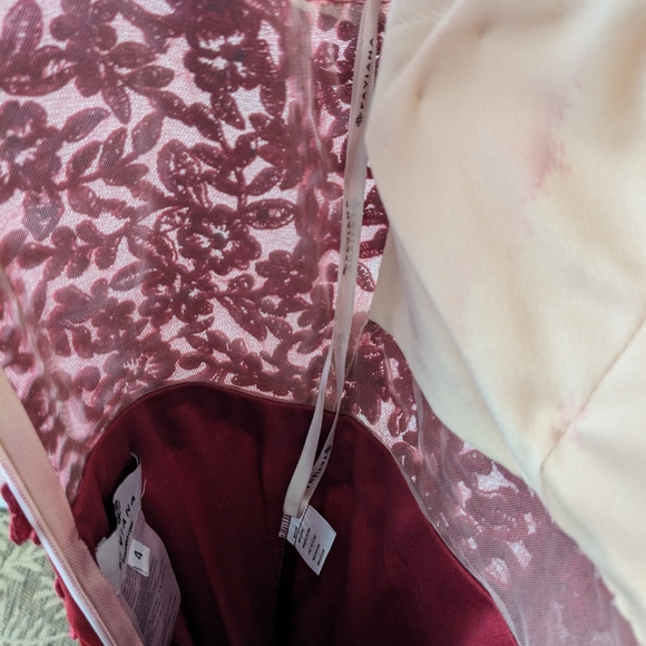 Faviana Lace Appliqued Long Mesh V-Neck Dress - Picture 9 of 11